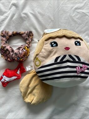 Barbie Plush Face Pillow in Beige, Black, White, Pink